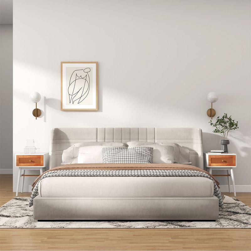 Costway Nightstand Modern Bedside End Table with Storage Drawer & Solid Wood Legs White
