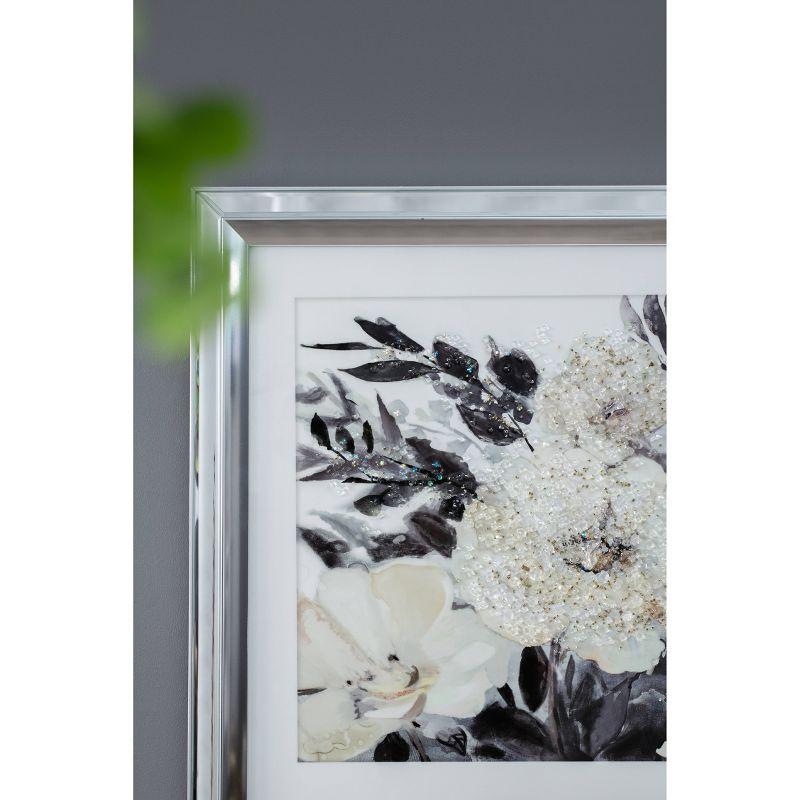 Glam Crystal Mirror Framed Floral Canvas Wall Art