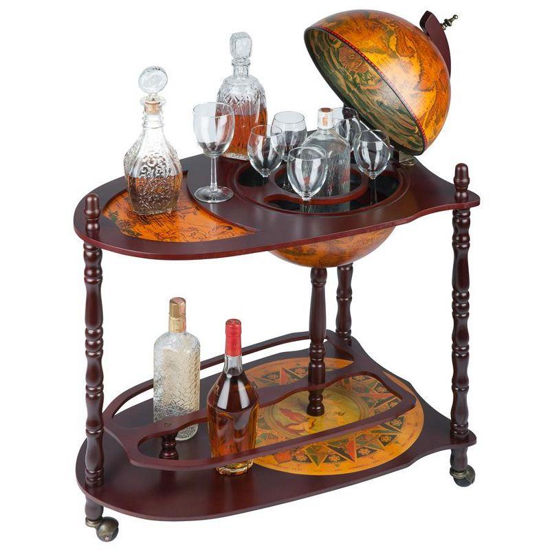 Sepia-Toned Vintage Globe Bar Cart with Wine Storage