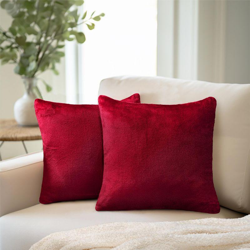 PAVILIA Set of 2 Throw Pillow Covers, Decorative Velvet Square Cushion Cases for Bed Sofa Couch Bedroom Living Room, Red/20 x 20