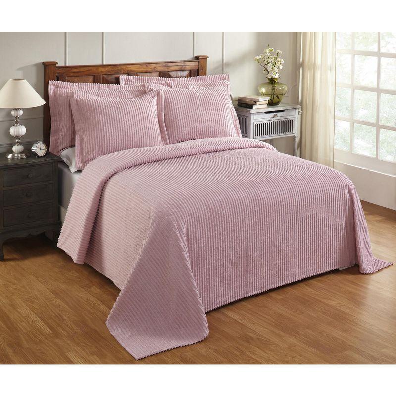 Chic Pink Stripe Tufted Cotton Twin Bedspread