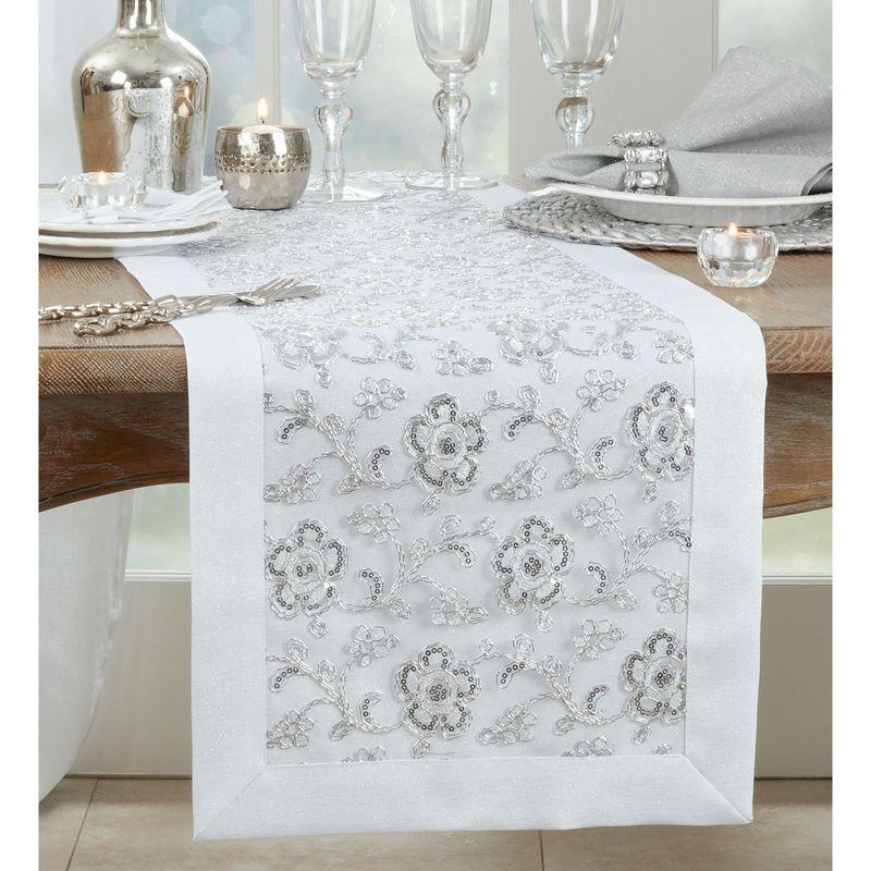 Saro Lifestyle Table Runner With Floral Embroidered Design