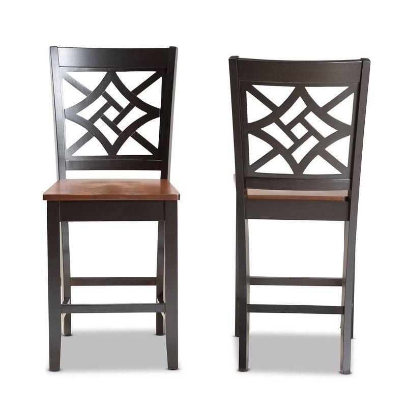 2pc Nicolette Two-Toned Wood Counter Height Barstools Brown/Walnut - Baxton Studio: Elegant Cut-Out Design, Polyester Upholstery