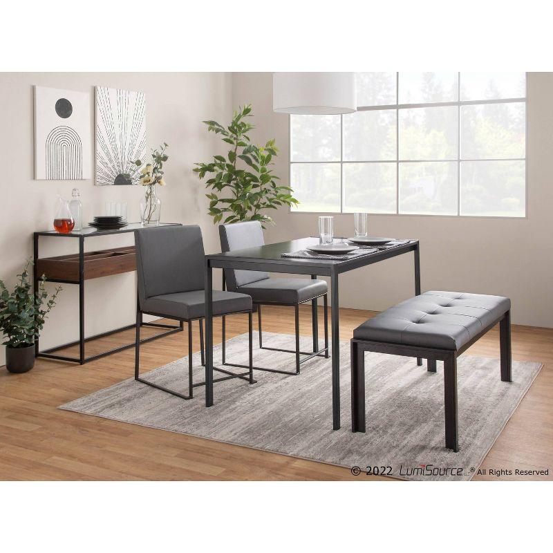 LumiSource 46" Fuji PU Leather/Metal Bench Black/Gray : Upholstered Rectangle, Padded Seat, 500lb Capacity