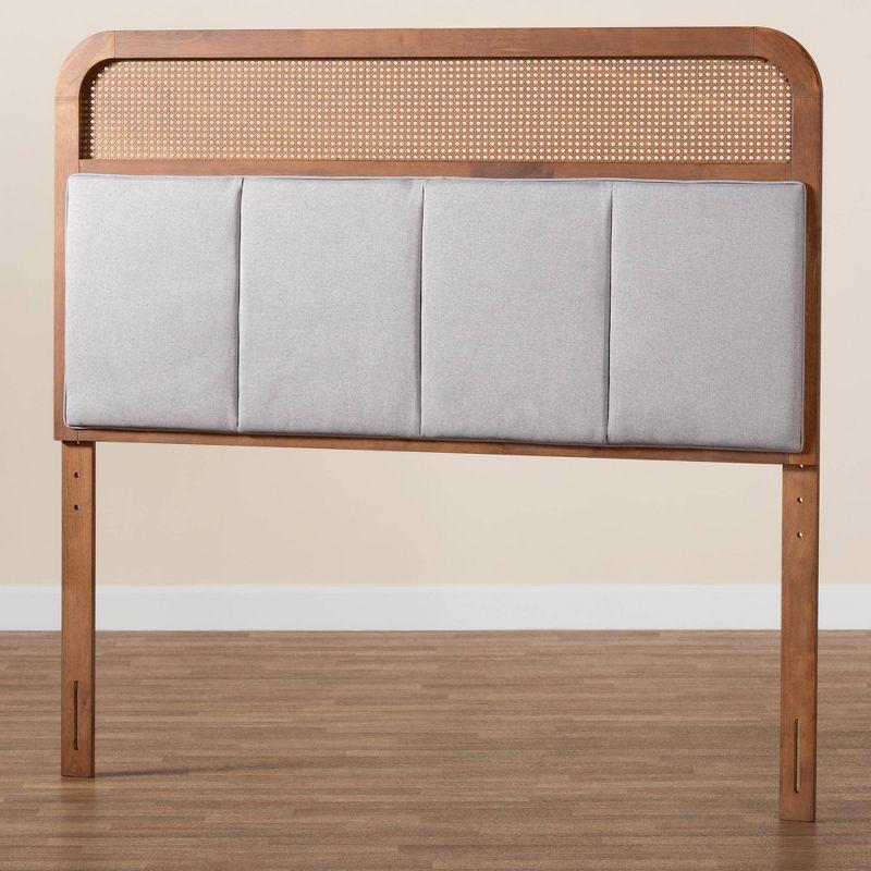 Baxton Studio King Esti Fabric and Wood Headboard with Rattan Light Gray/Ash Walnut: Mid-Century Design, 5 Adjustable Heights