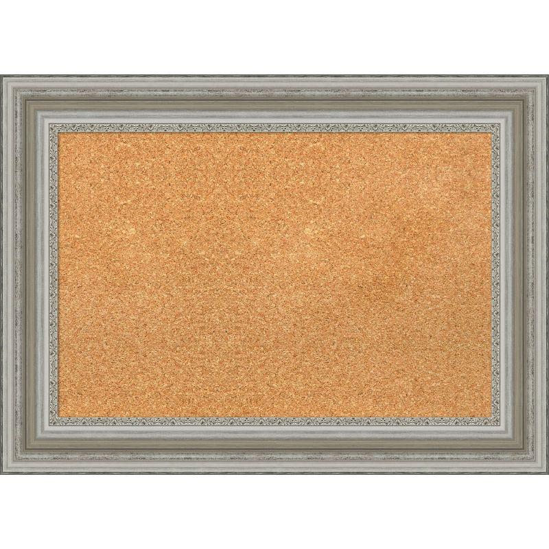 Amanti Art Natural Cork Board Framed Parlor Silver Bulletin Board 30 in. x 22 in.