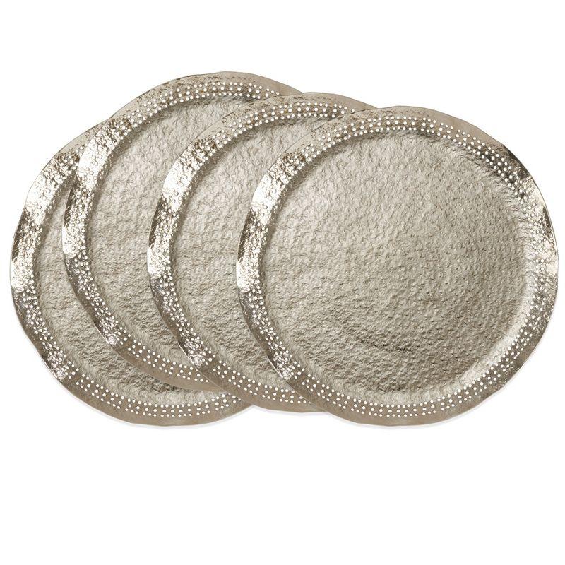 Saro Lifestyle Hole Punched Metal Charger Plates (Set of 4), Silver, 14" Round