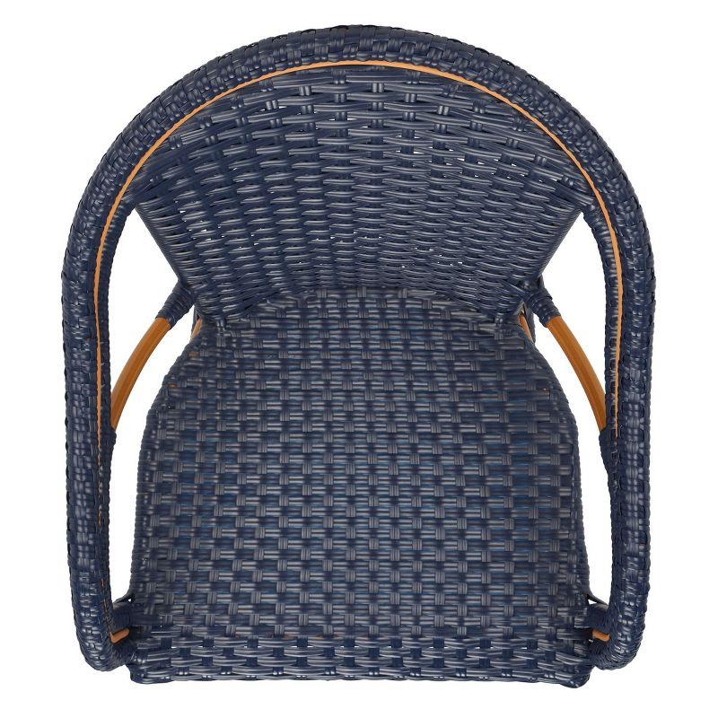 Navy Wicker and Aluminum Outdoor Counter Stool with Arms