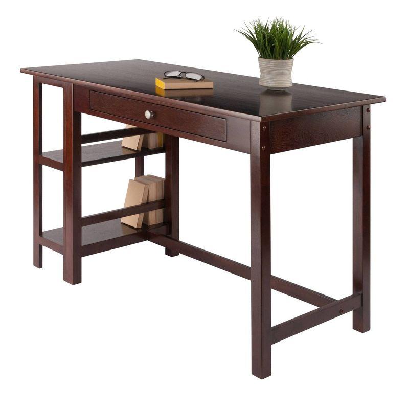 Velda Writing Desk Walnut - Winsome: Hardwood & MDF, Side Shelves, Modern Style