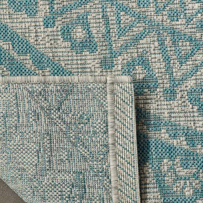 Light Grey/Aqua Synthetic Flat Woven Reversible Outdoor Runner Rug - 2'3" x 8'