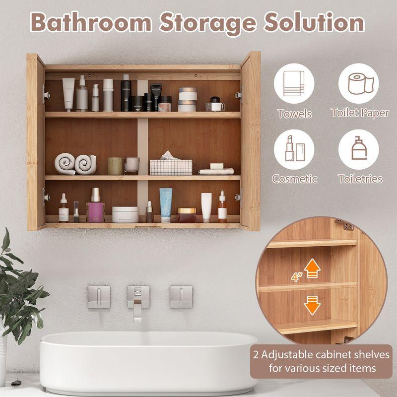 Tangkula Double Door Medicine Cabinet w/ Mirror 2 Adjustable Cabinet Shelves Natural