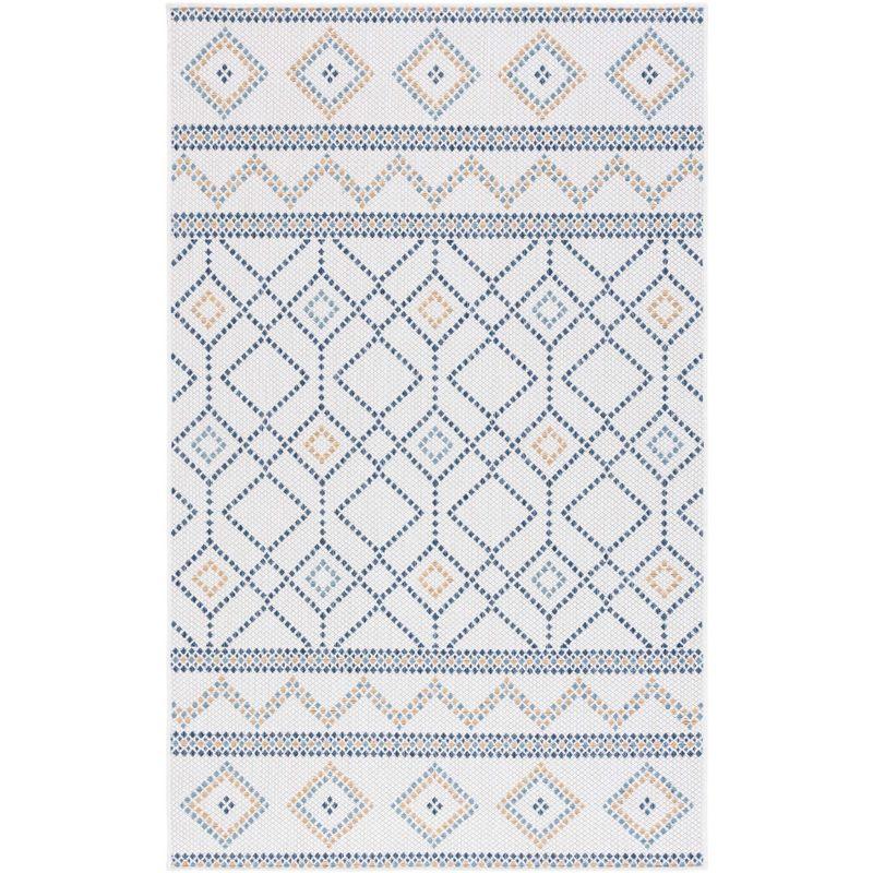 Courtyard CY9681 Power Loomed Indoor/Outdoor Area Rug - Ivory/Navy Yellow - 4'x5'7" - Safavieh.