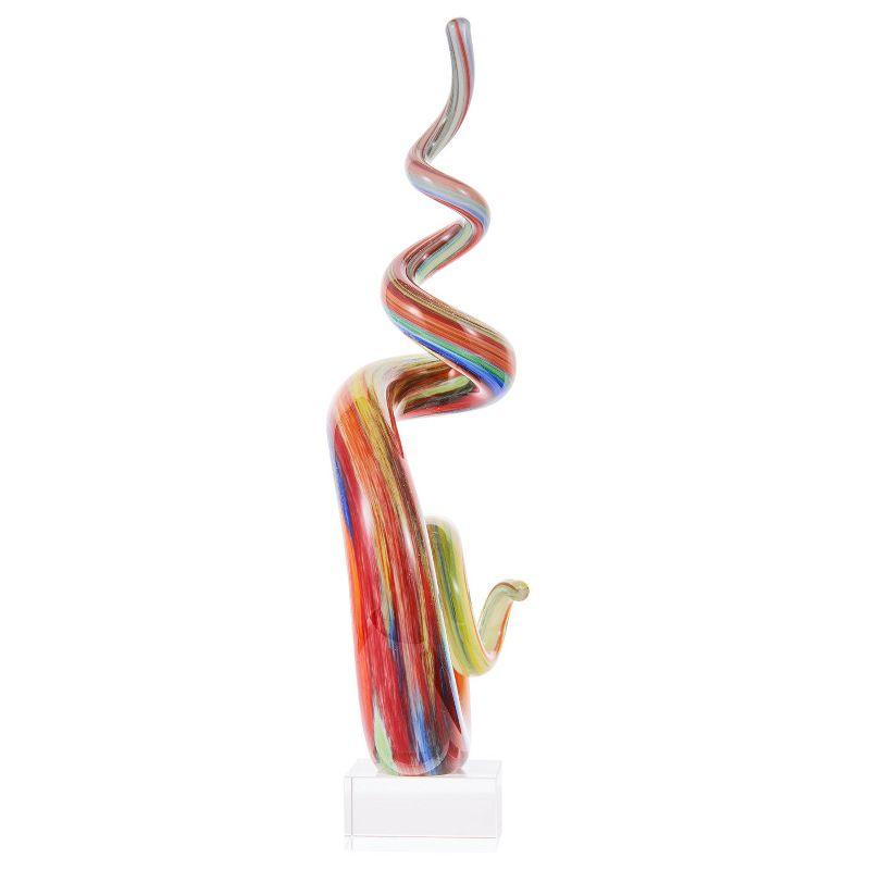Luxury Lane Hand Blown Abstract Rainbow Swirl Sommerso Art Glass Sculpture Multicolored 9.5"H