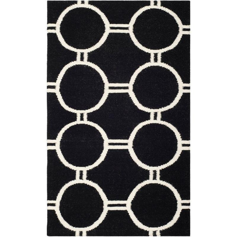 Dhurries DHU636 Hand Woven Area Rug - Black/Ivory - 3'x5' - Safavieh.