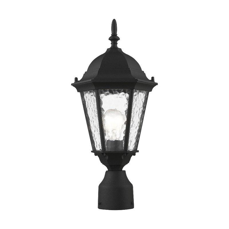 Hamilton Textured Black Outdoor Post Lantern with Clear Water Glass