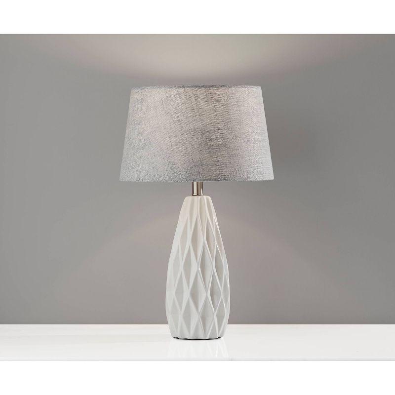 White and Light Gray Ceramic Table Lamp Set with Textured Fabric Shade