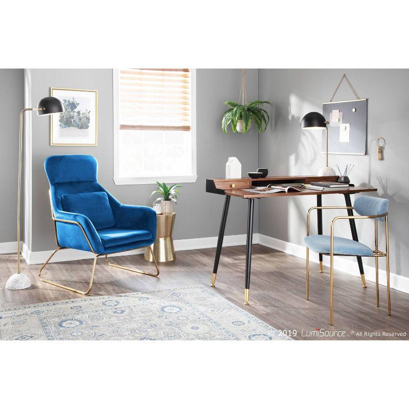 Set of 2 Demi Contemporary Chair Light Blue - LumiSource: Gold Frame, Velvet, Cushioned Seat