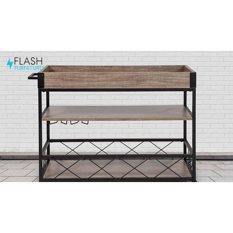 Flash Furniture Buckhead Distressed Light Oak Wood and Iron Kitchen Serving and Bar Cart with Wine Glass Holders