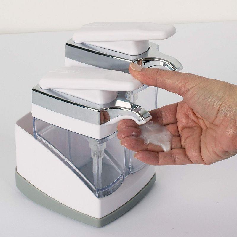 Casabella Sink Sider Duo Soap Dispensers with Sponge, for Dish & Hand Soap, Chrome Plating, White