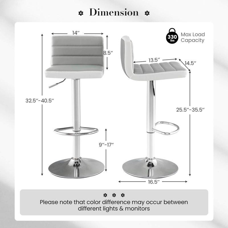 Costway Set of 2 Bar Stools Adjustable Barstool PU Leather Swivel Pub Chairs Armless