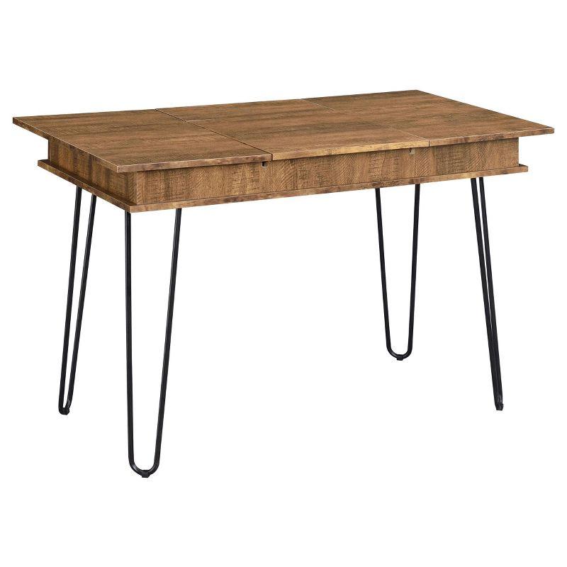 Rustic Amber Wood Writing Desk with Hairpin Legs and USB Ports