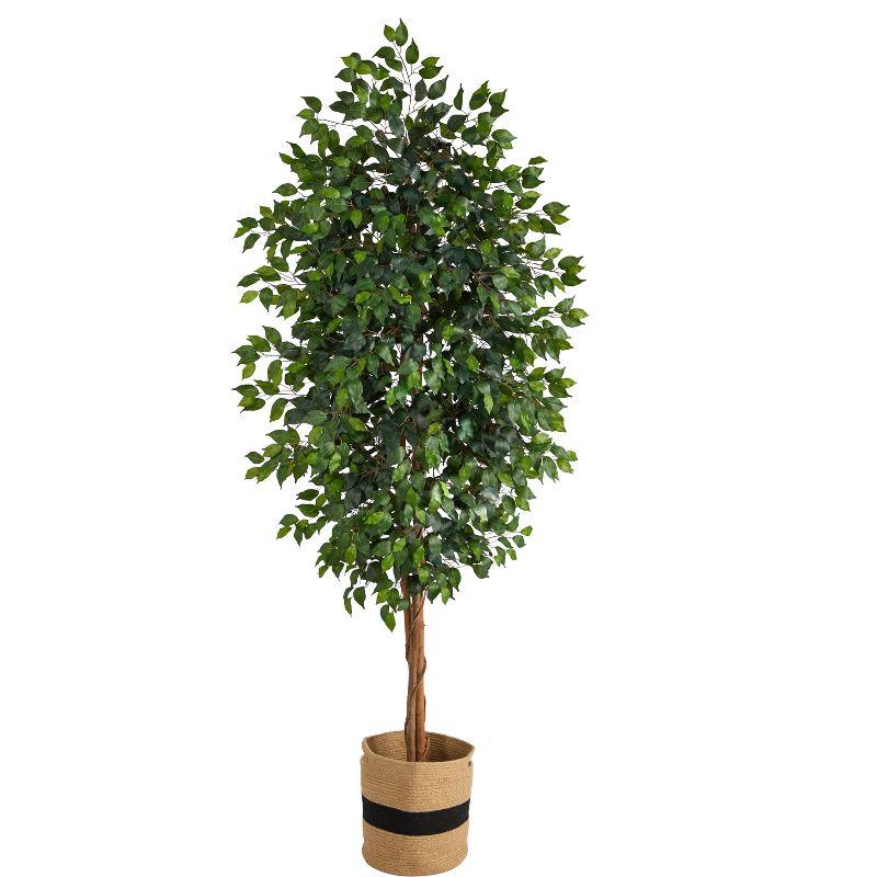 Nearly Natural 8-ft Ficus Artificial Tree in Handmade Natural Cotton Planter