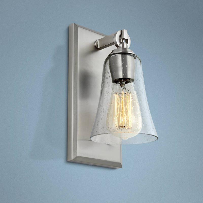 Satin Nickel Seeded Glass Dimmable Wall Sconce - 11"H
