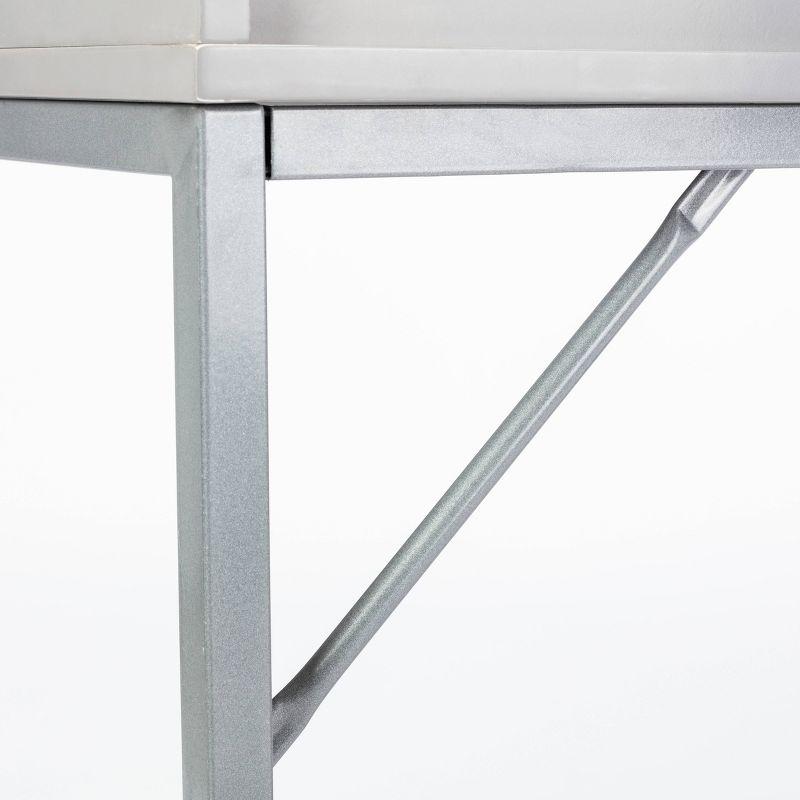 Contemporary Gray Wood Writing Desk with Drawer and Metal Base