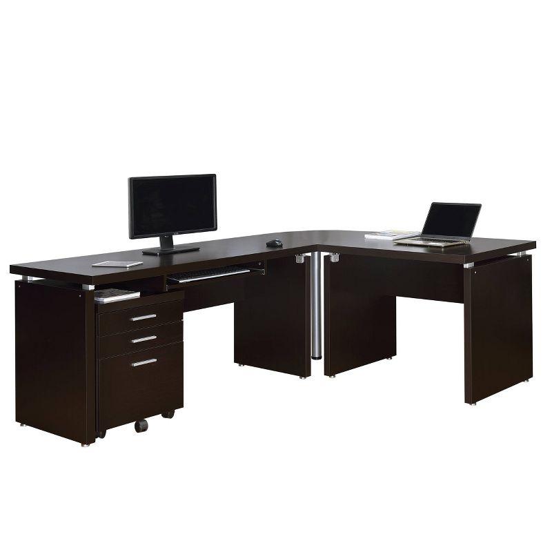 Skylar Cappuccino L-Shape Office Desk Set with File Cabinet