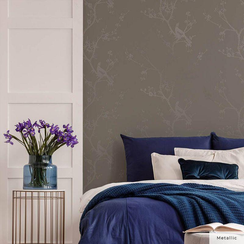 Tempaper & Co.® x Cynthia Rowley Bird Watching Removable Peel and Stick Wallpaper, Dove Gray, 56 sq ft: Vinyl, Self-Adhesive, Botanical