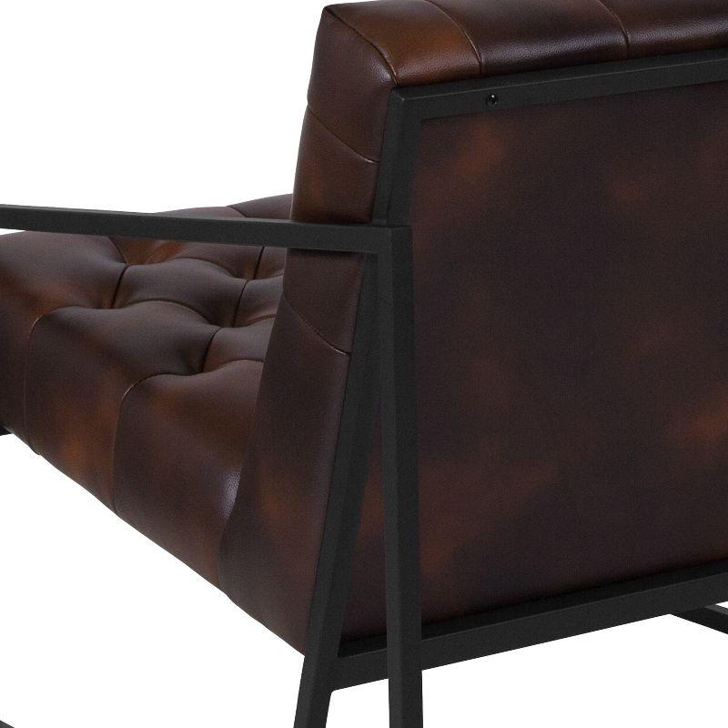 Merrick Lane Bomber Jacket Faux Leather Modern Lounge Chair With Tufted Seating and Black Metal Frame