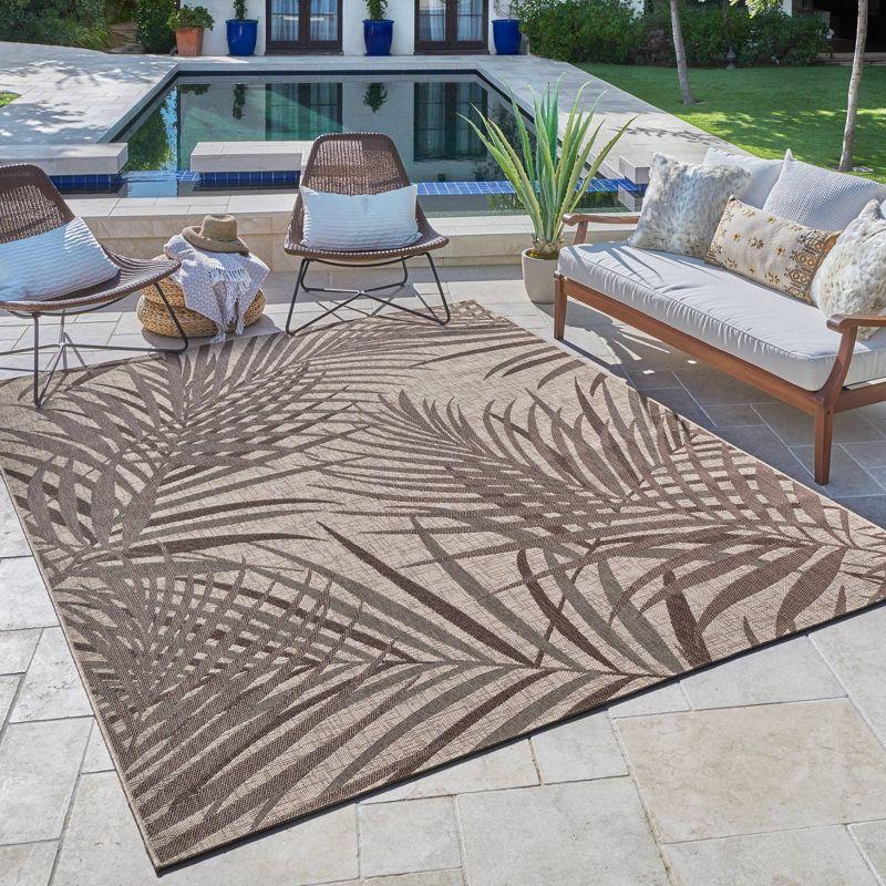 Gertmenian 6'5"x9'6" Paseo Paume Woven Indoor/Outdoor Accent Rug Brown: Machine Made, Botanical Pattern, Hose Clean