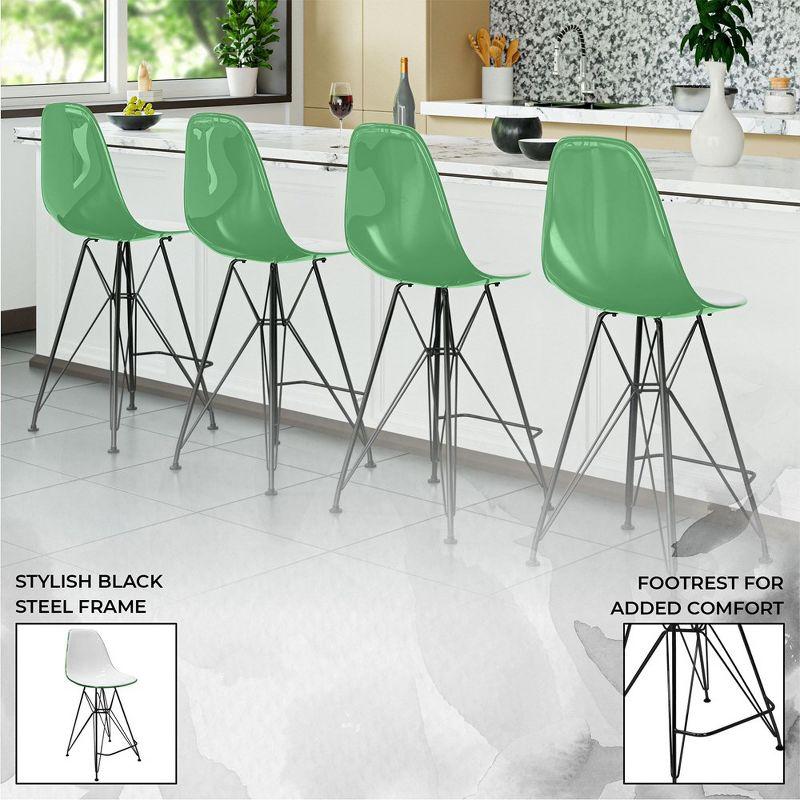LeisureMod Cresco Mid Century Modern Acrylic Counter Height Barstool with Black Steel Base – Ideal for Kitchens and Dining Rooms, White/Green