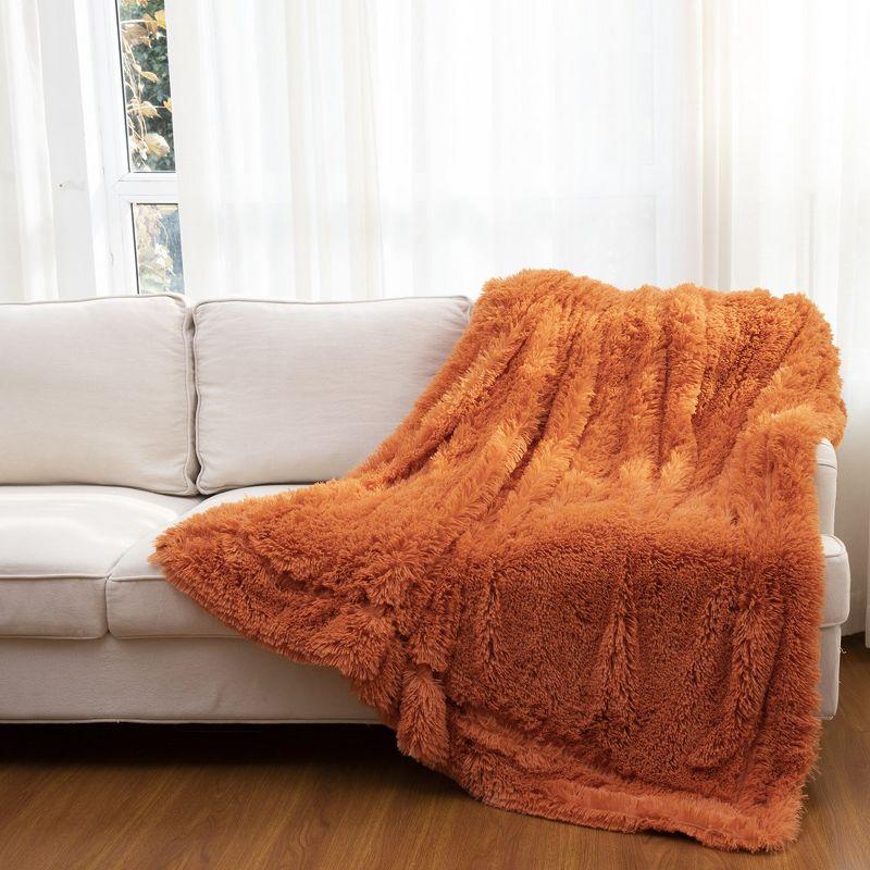 Cheer Collection Long Shaggy Hair Throw Blanket - Rust (60" x 70")