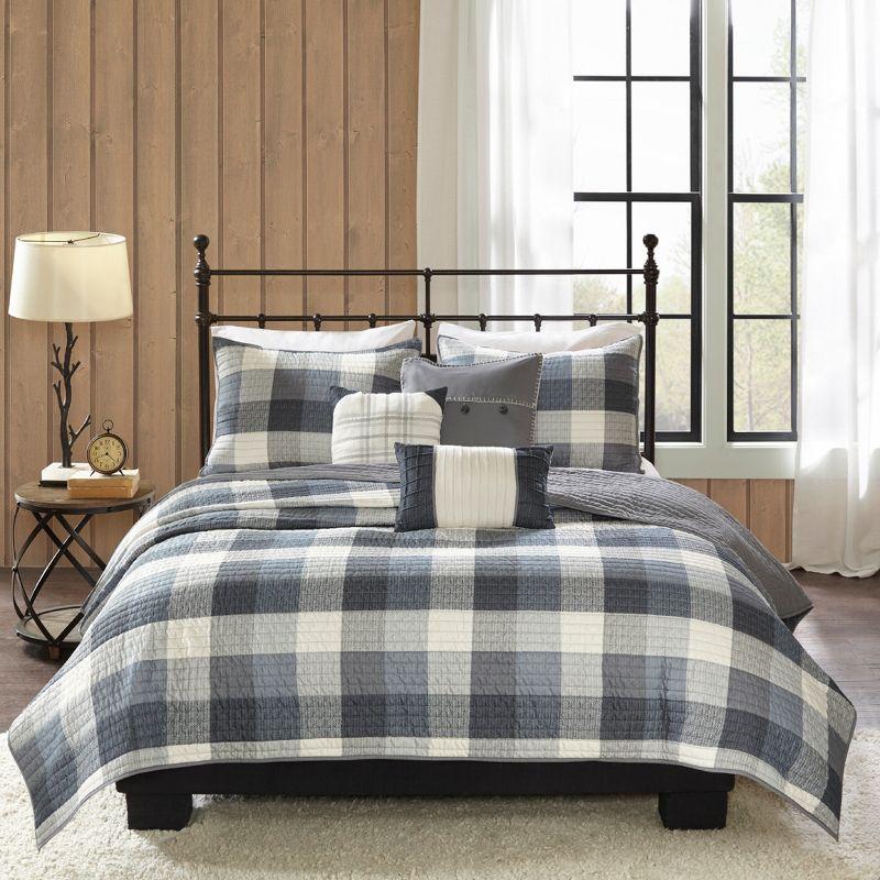 Madison Park 6pc King/California King Warren Herringbone Quilted Reversible Coverlet Set with Decorative Pillows Gray: Rustic Comfort Bedding Set