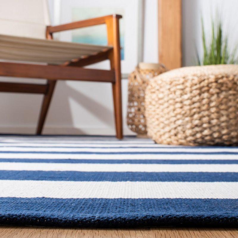 Navy and Ivory Striped Round Cotton Area Rug