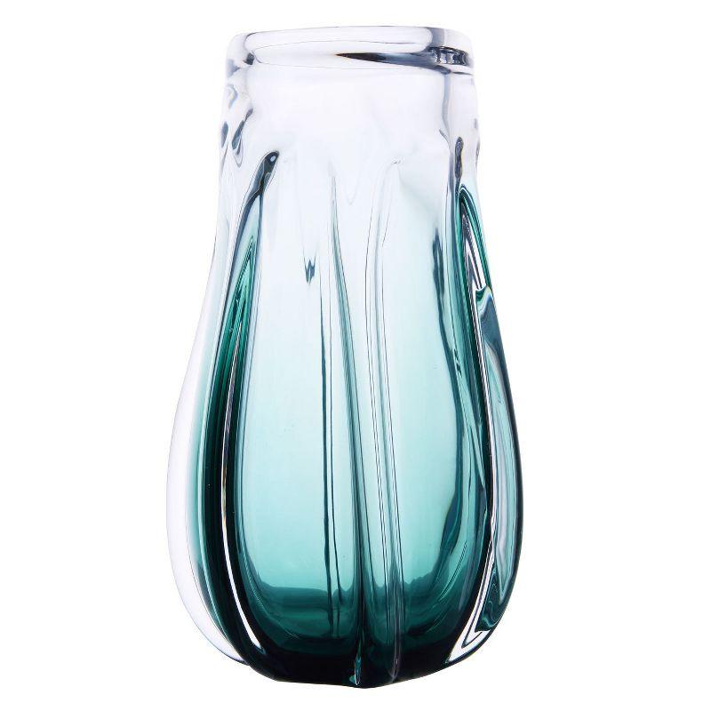 Luxury Lane Hand Blown Laine Art Glass Vase Forest Green Ombre 12.5"H