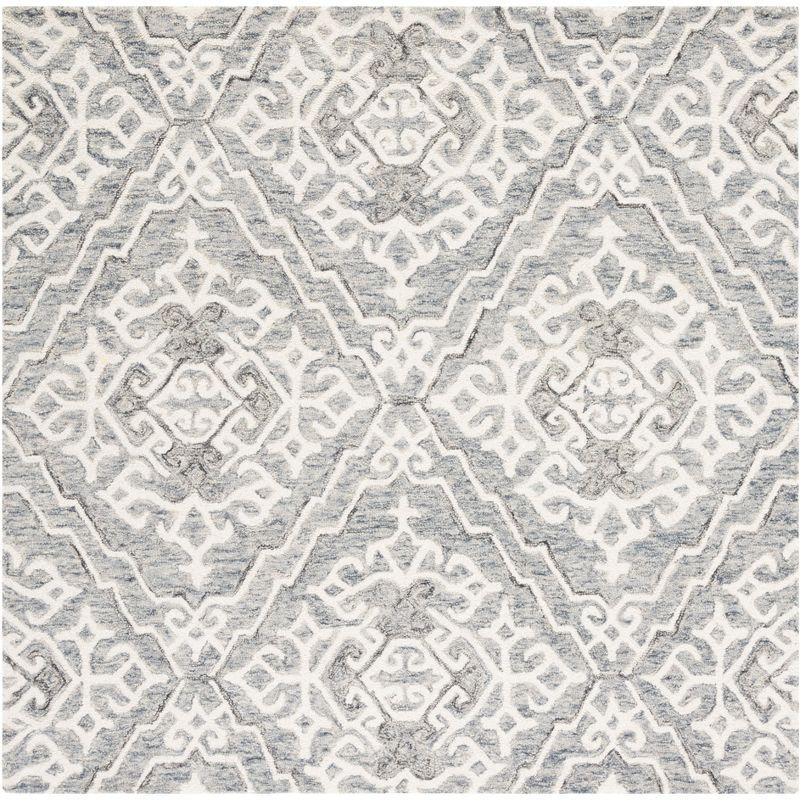 Gray and Ivory Hand-Tufted Wool Square Area Rug