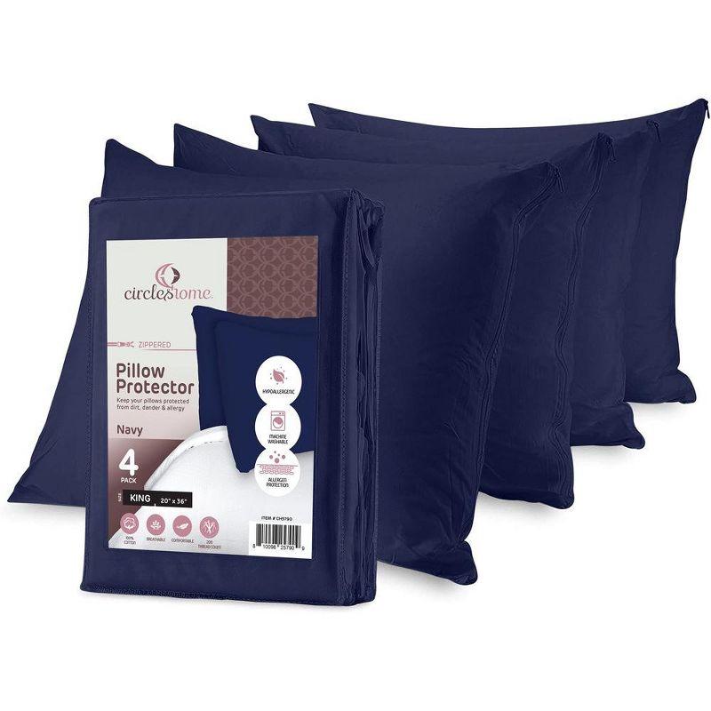 Navy King Hypoallergenic Cotton Pillow Protectors with Zipper - Set of 4