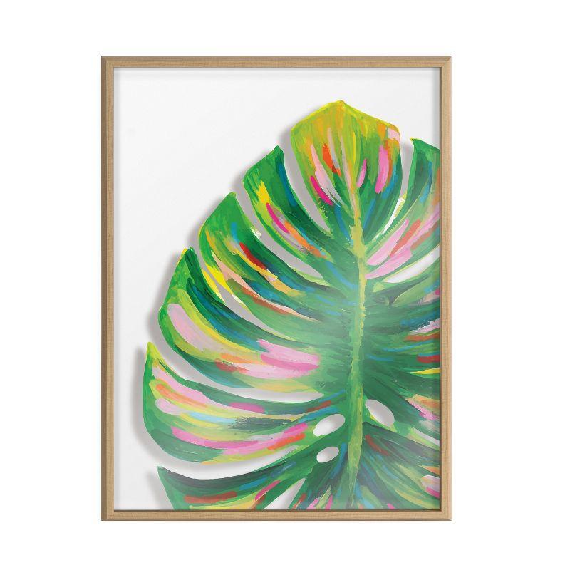 Colorful Monstera Botanical Art with Natural Frame, 24x32