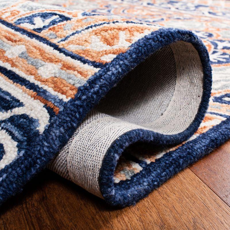 Handmade Blue and Orange Wool Tufted Square Rug