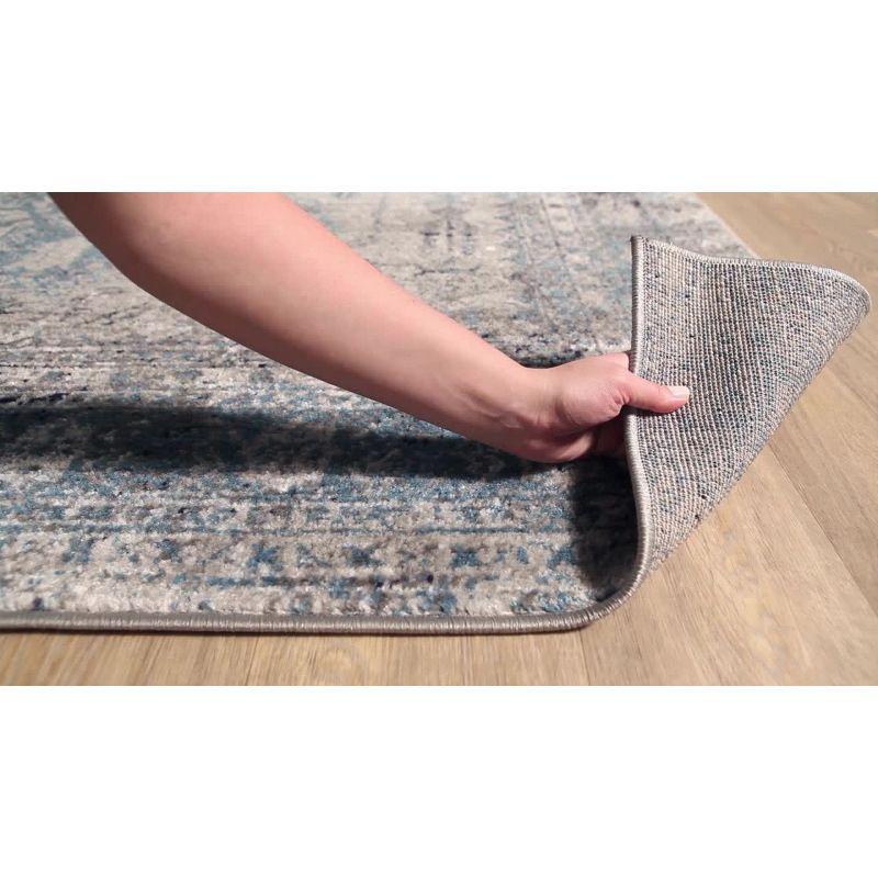 Blue and White Square Stain-Resistant Synthetic Rug