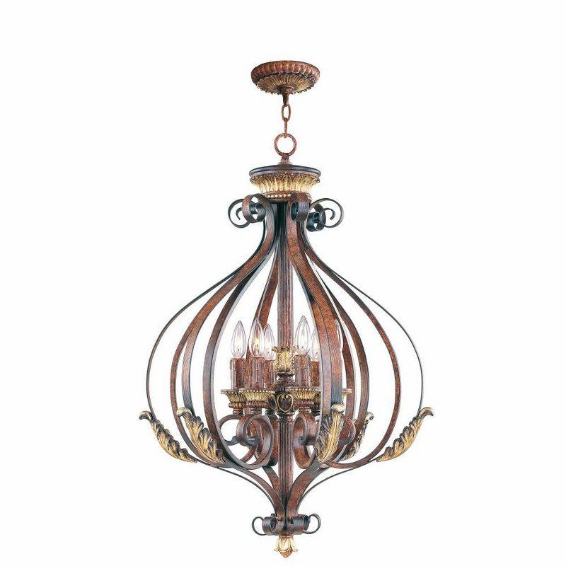 Verona Bronze & Aged Gold Leaf 6-Light LED Chandelier for Indoor/Outdoor