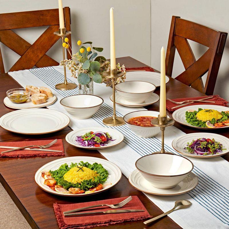 12-Piece White Ceramic Dinnerware Set with Golden Rim