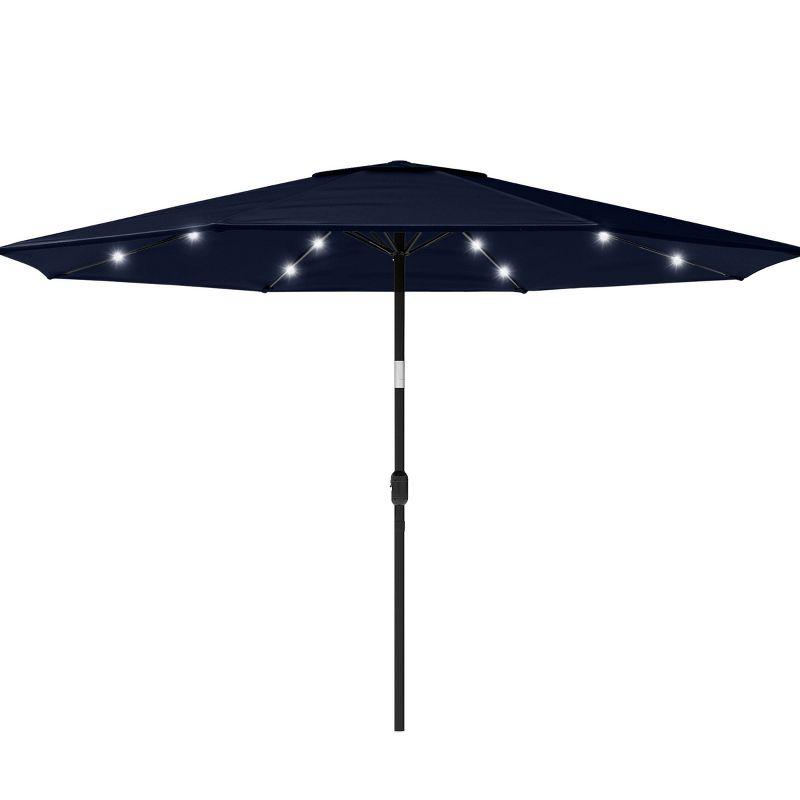 Pure Garden 10' Octagon Outdoor Patio Market Umbrella with Lights: UV Protection, Solar LED, Crank Handle, Push-Button Tilt