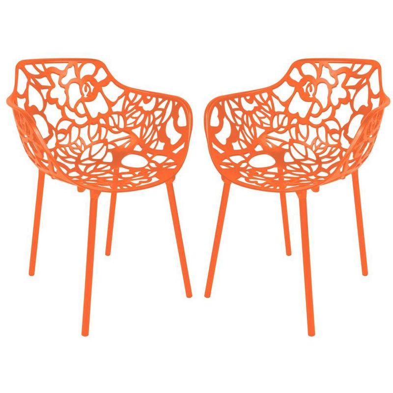 LeisureMod Devon Aluminum Stackable Outdoor Dining Armchair Set of 2, Orange