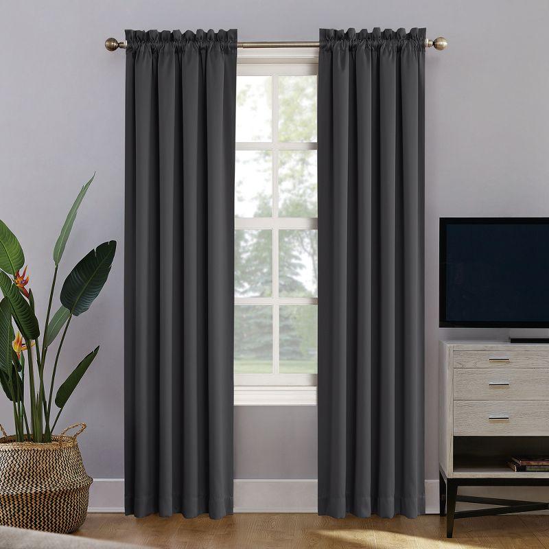 Coal Blackout Rod Pocket Polyester Curtain Panel