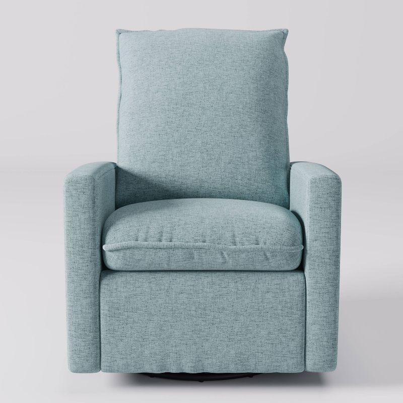 CorLiving Caillie Recliner Chair Light Blue: Upholstered Glider, 360 Swivel, Manual Recline