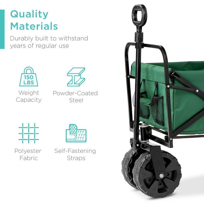 Best Choice Products 36in Folding Multipurpose Indoor Outdoor Utility Cart w/ Swivel Wheels, Adjustable Handle - Green