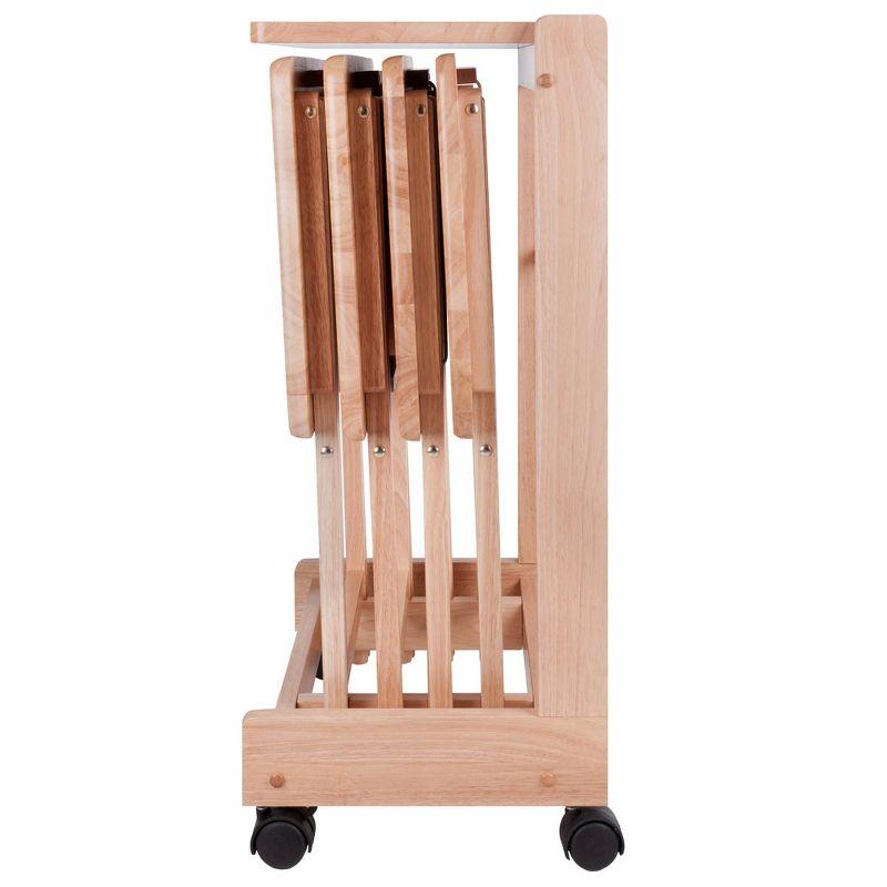 Natural Wood 5-Piece Snack Table Set with Serving Cart